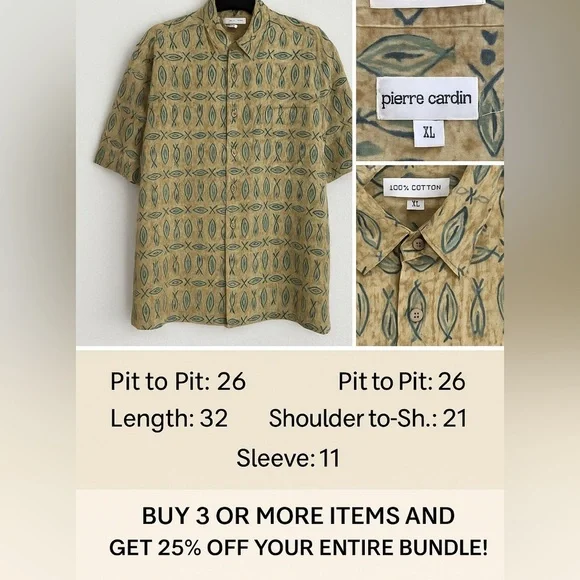 Vintage Pierre Cardin Men’s Shirt XL  100% Cotton Abstract Bohemian Menswear - Picture 8 of 8